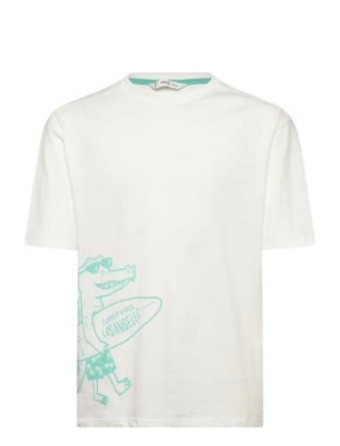 Mango Printed Cotton-Blend T-Shirt Vit