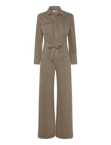 Mango Denim Jumpsuit Belt Khaki Green