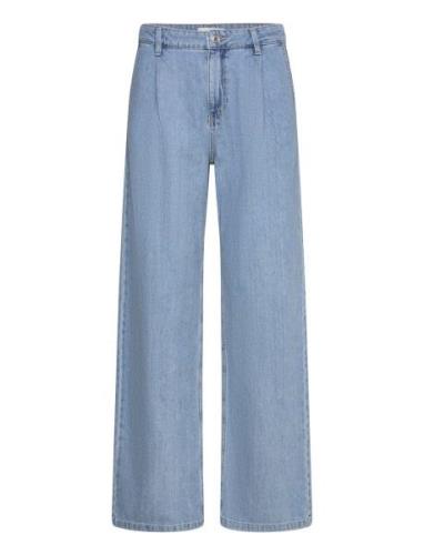 Mango Straight Pleated Jeans Blå