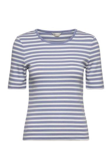 GANT Slim Striped 1X1 Ribbed Ss T-Shirt Blå