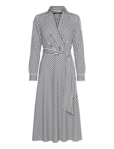 Lauren Ralph Lauren Striped Surplice Crepe Midi Dress Svart