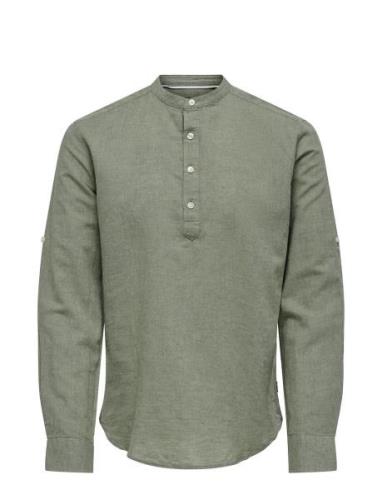 ONLY & SONS Onscaiden Ls Halfplackt Linen Shirt Noos Grön