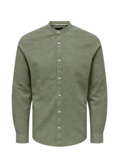 ONLY & SONS Onscaiden Ls Solid Linen Mao Shirt Noos Grön