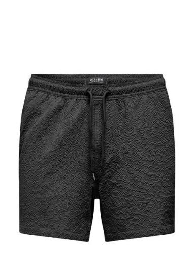 ONLY & SONS Onsted Life Solid Seersucker Swim Noos Svart