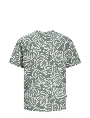 Jack & J S Jorlafayette Aop Tee Ss Crew Neck Ln Khaki Green