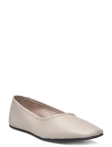 Selected Femme Slfelia Leather Ballerina Grå