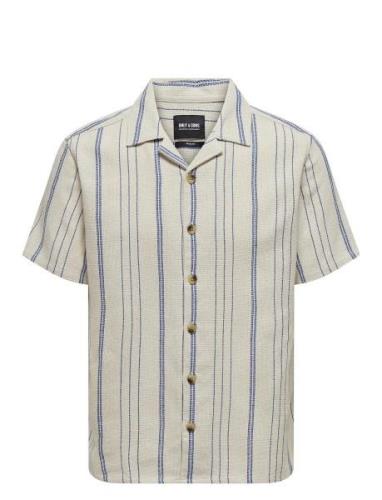 ONLY & SONS Onstrev Life Reg Ss Struc Stripe Shirt Kräm