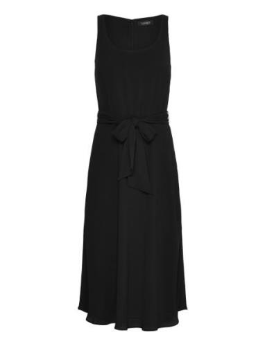 Lauren Ralph Lauren Belted Crepe Sleeveless Dress Svart