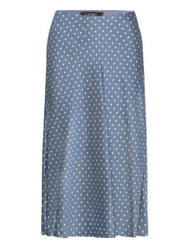 Lauren Ralph Lauren Polka-Dot Satin Charmeuse Midi Skirt Blå