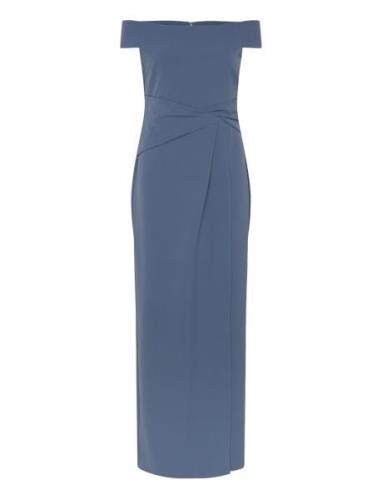 Lauren Ralph Lauren Crepe Off-The-Shoulder Gown Blå