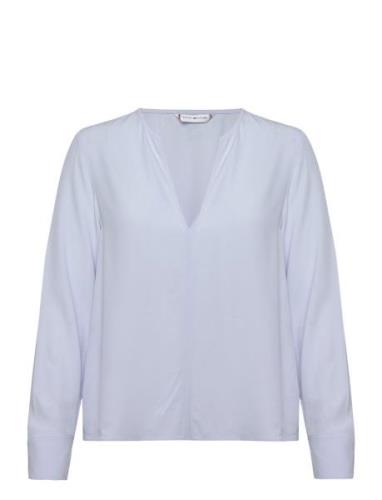 Tommy Hilfiger Viscose Crepe V-Neck Blouse Blå