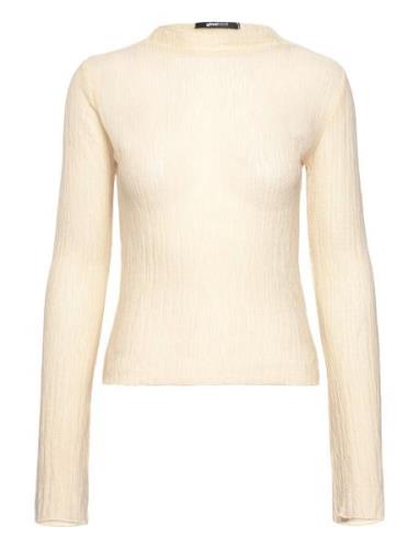 Gina Tricot Plisse Flare Sleeve Top Beige