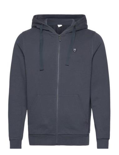 Knowledge Cotton Apparel Ask Regular Zip Hood Kangaroo Badge Marinblå