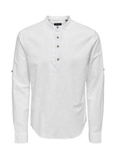 ONLY & SONS Onscaiden Ls Halfplackt Linen Shirt Noos Vit