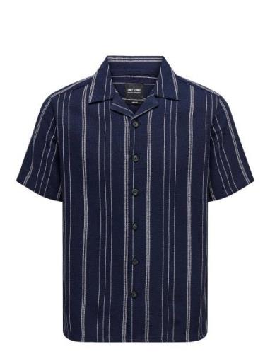 ONLY & SONS Onstrev Life Reg Ss Struc Stripe Shirt Marinblå