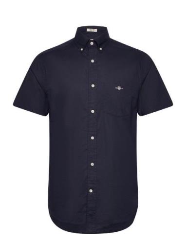 GANT Reg Cotton Linen Ss Shirt Marinblå