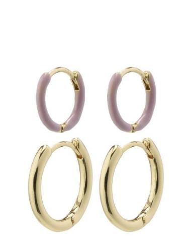 Pilgrim Marit Purple Hoop Earrings 2-In-1 Set Guld