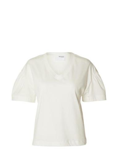 Selected Femme Slfcarli Ss V-Neck Tee Vit