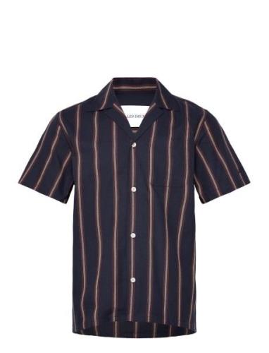 Les Deux Lawson Stripe Ss Shirt Marinblå