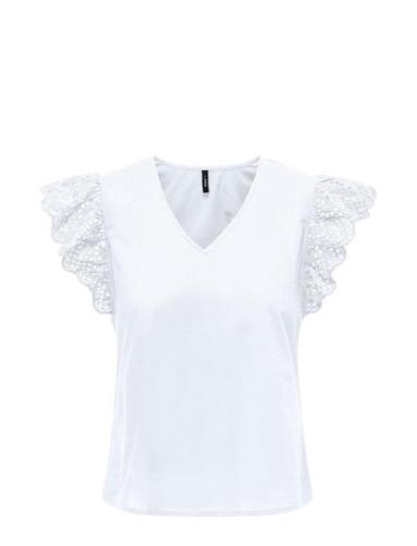 ONLY Onllou Life Emb S/S Frill Top Ptm Vit