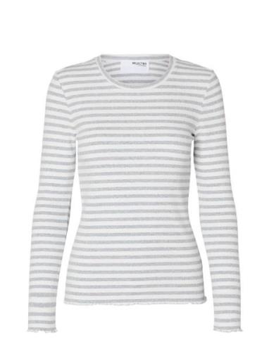 Selected Femme Slfanna Ls Crew Neck Tee Str Noos Grå