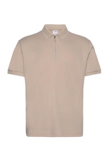 Selected Homme Slhfave Zip Ss Polo Noos Kräm