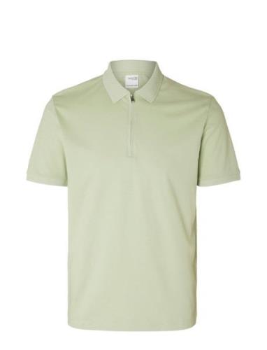 Selected Homme Slhfave Zip Ss Polo Noos Grön