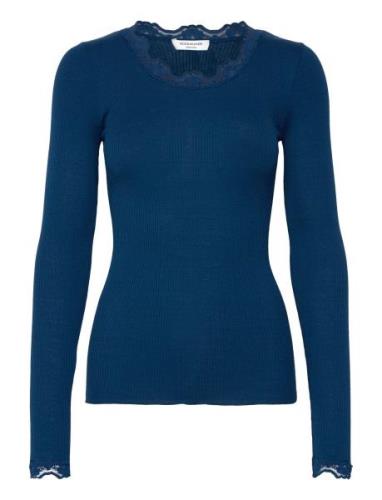 Rosemunde Silk T-Shirt W/ Lace Blå