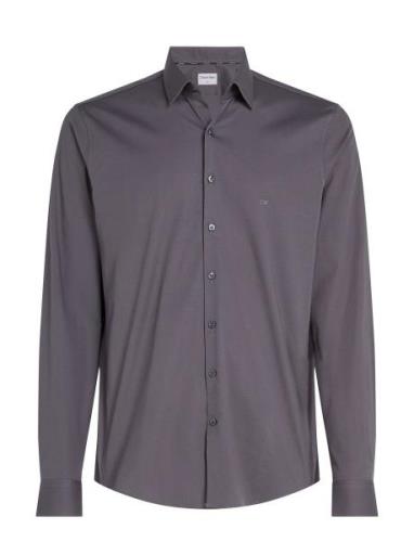 Calvin Klein Poplin Stretch Slim Shirt Grå