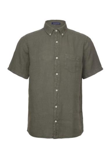 GANT Reg Ut Gmnt Dyed Linen Ss Shirt Khaki Green