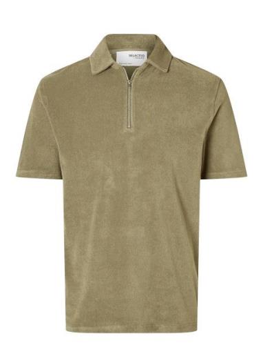 Selected Homme Slhrelax-Terry Ss Zip Polo Ex Grön