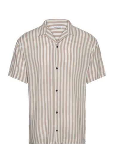 Jack & J S Jjjeff Resort Stripe Shirt Ss Relaxed Beige