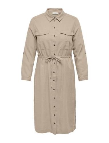 ONLY Carmakoma Carcaro Ls Linen Shirt Dress Wvn Beige