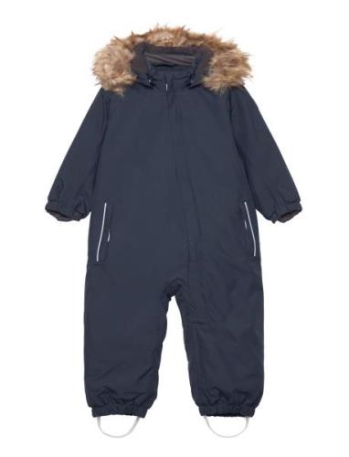 Color Kids Coverall W. Fake Fur Marinblå