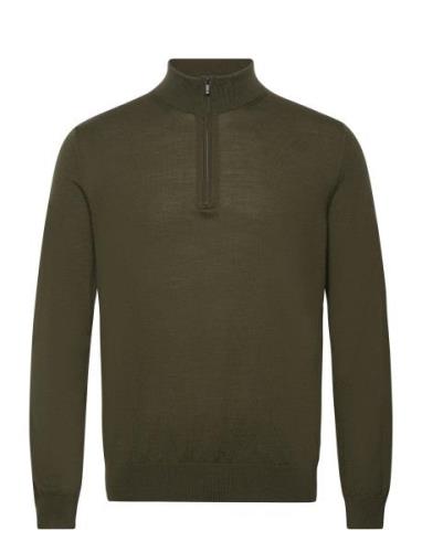 Mango 100% Merino Wool Sweater With Zip-Neck Khaki Green