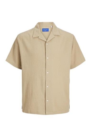 Jack & J S Jorluke Crinkle Resort Shirt Ss Sn Beige