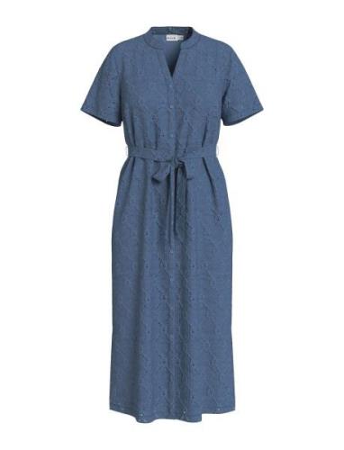 Vila Videlea V-Neck S/S Midi Dress/R/Vol Marinblå