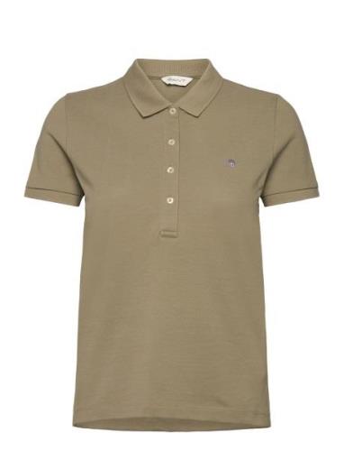 GANT Slim Sheild Cap Sleeve Pique Polo Khaki Green