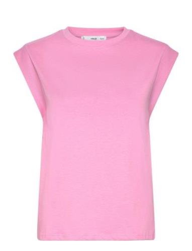 Mango Rounded Neck Cotton T-Shirt Rosa