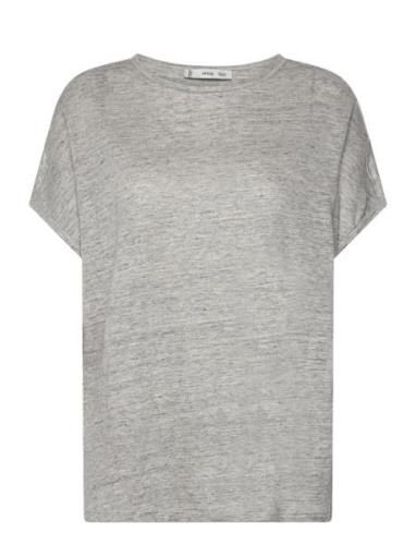 Mango 100% Linen T-Shirt Grå