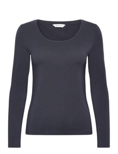 GANT Slim Cot/Ela Ls Scoop Neck Top Marinblå