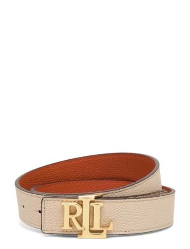 Lauren Ralph Lauren Logo Reversible Pebbled Leather Belt Beige