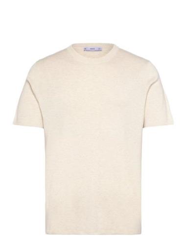 Mango Cotton Blend Knitted T-Shirt Kräm