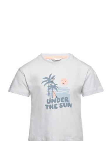 Mango Printed Cotton-Blend T-Shirt Blå