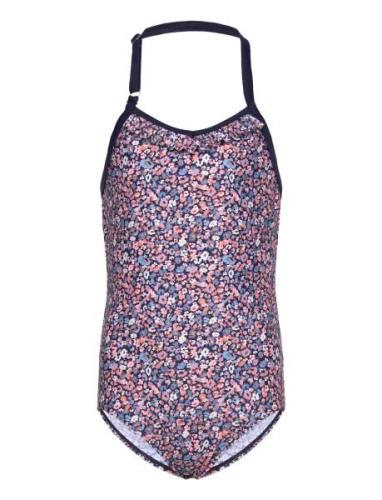 Color Kids Swimsuit W. Halterneck, Aop Rosa