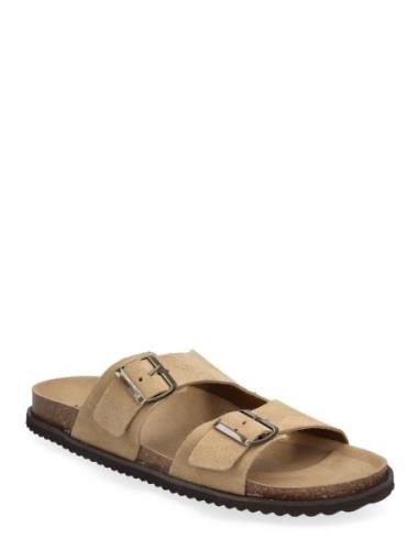 Mango Split Leather Sandals With Buckle Beige