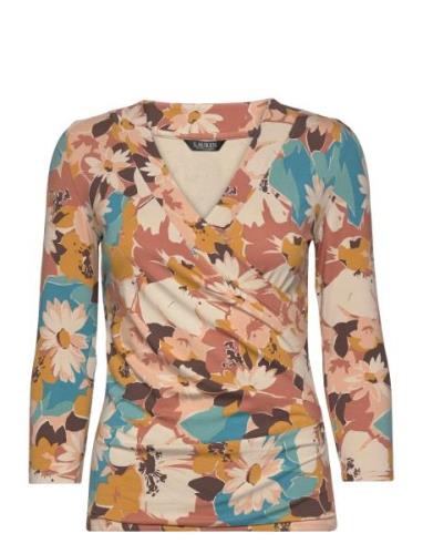 Lauren Ralph Lauren Floral Jersey Surplice Top Brun