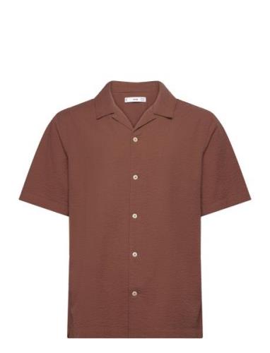 Mango Regular-Fit 100% Seersucker Cotton Shirt Brun