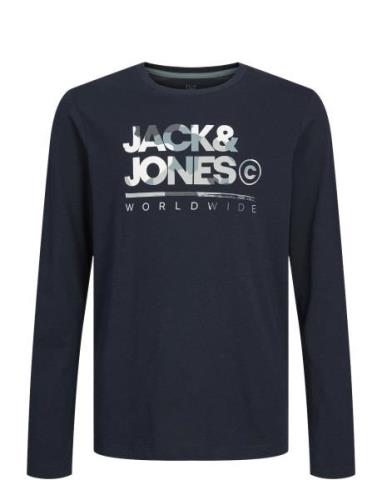 Jack & J S Jjluke Tee Ls Crew Neck Jnr Marinblå