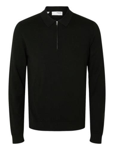 Selected Homme Slhberg Ls Half Zip Polo Noos Svart